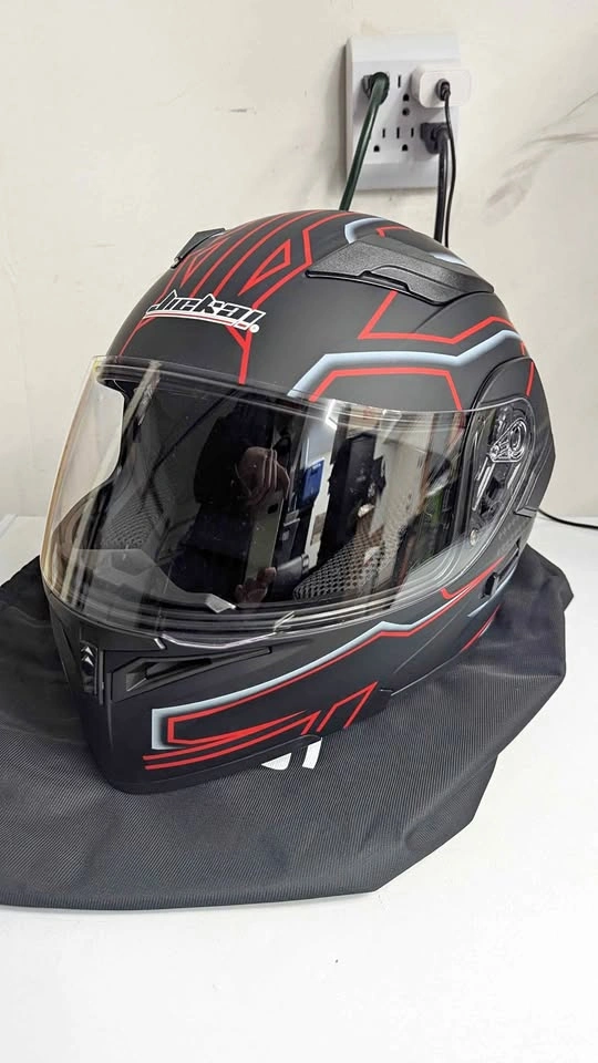 Motorcycle Helmet Black Red Grey Size XL