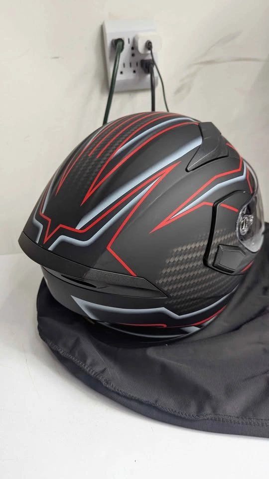 Motorcycle Helmet Black Red Grey Size XL - photo 3