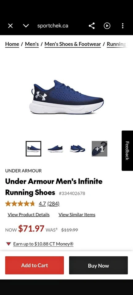 Under Armour Men's Infinite Running Shoes size 11