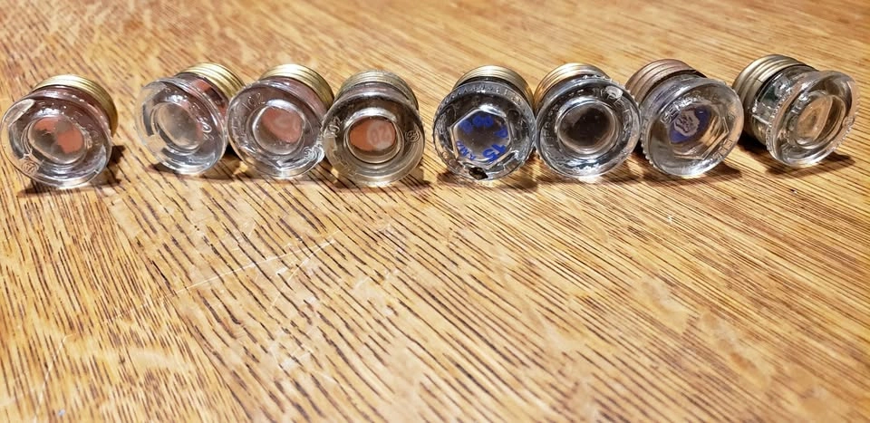 Vintage Screw-In Glass Fuses, lot of 8