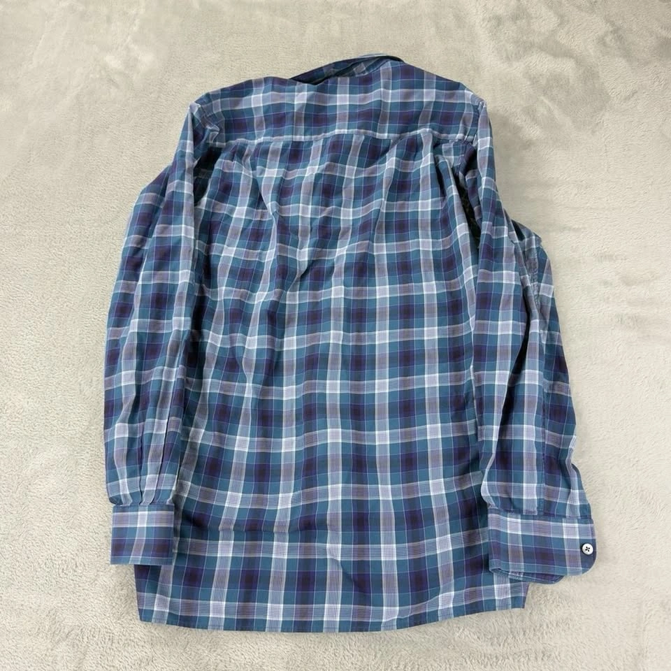 Ermenegildo Zegna Men's Medium Blue Plaid Cotton Button Down - photo 4