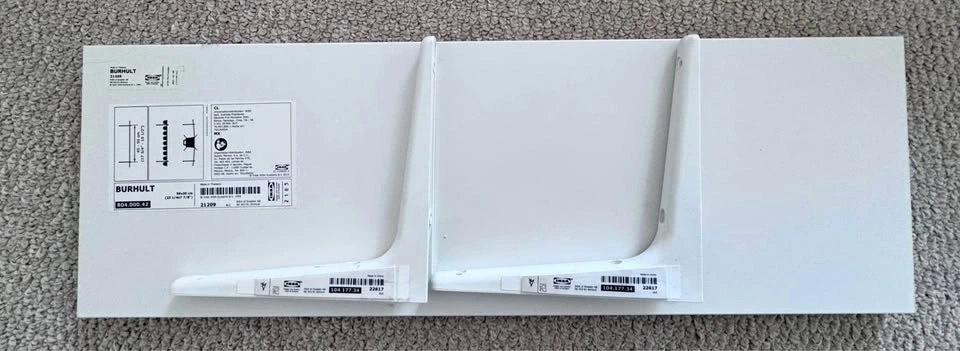 IKEA BURHULT white shelf with brackets