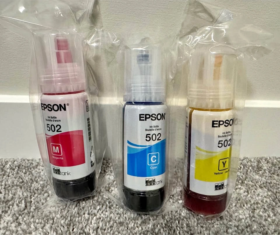 Epson EcoTank 502 Ink Bottles (Cyan, Magenta, Yellow)