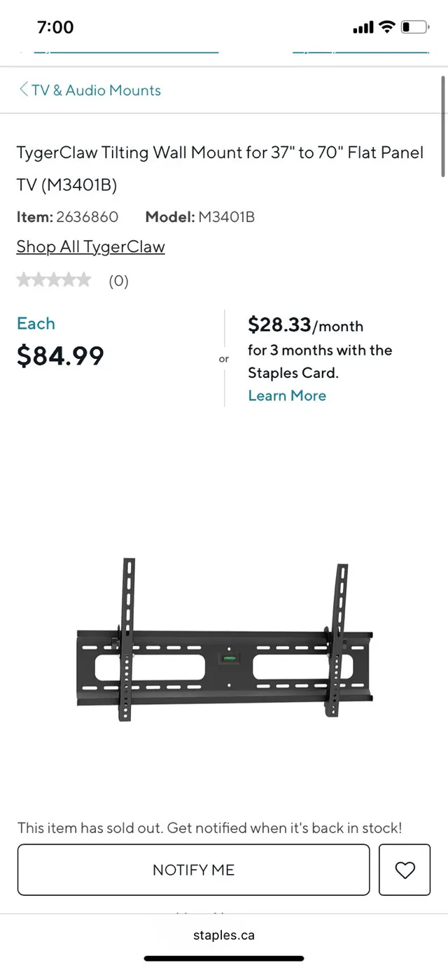 TygerClaw TV Wall Mount thumbnail