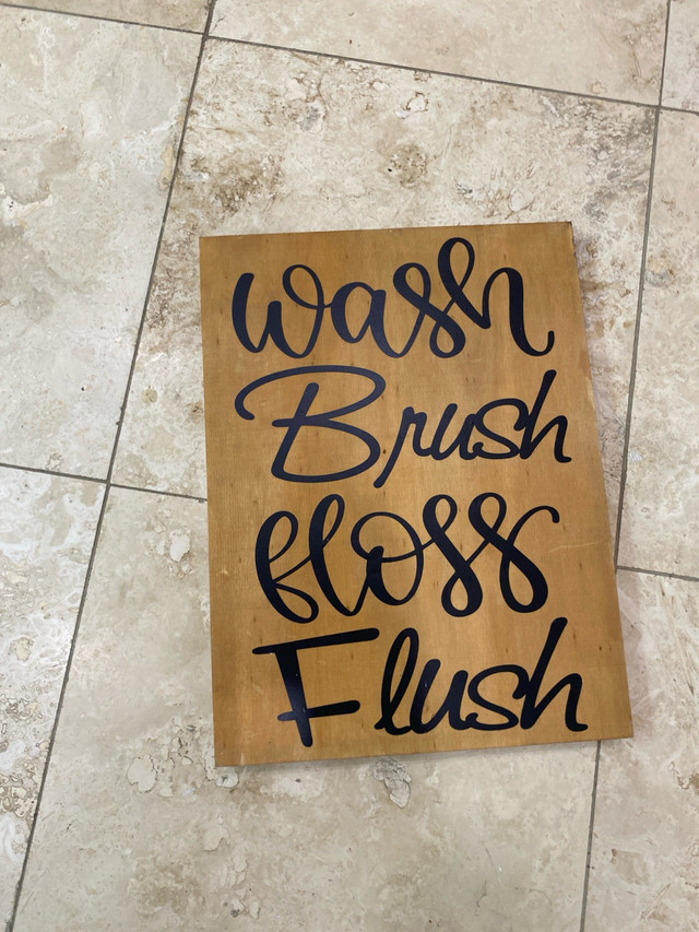 Wash Brush Floss Flush. Bathroom instructions