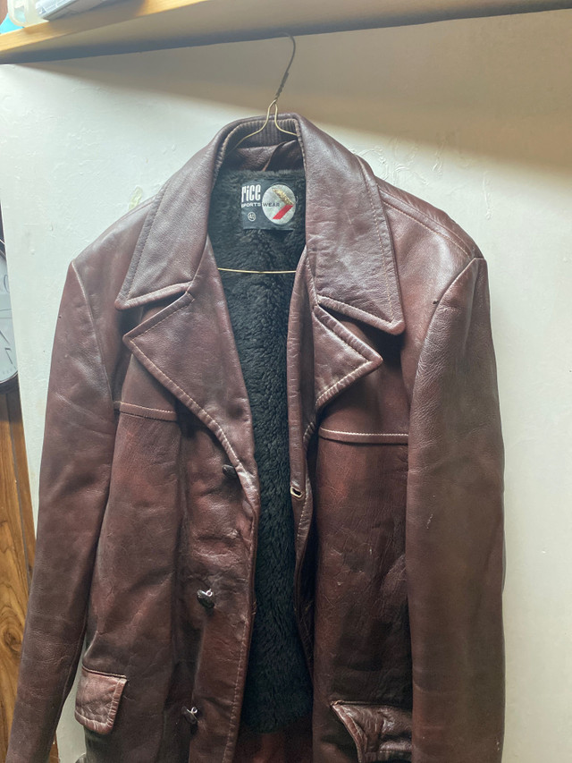 Vintage Rice Sportswear 70s Leather Coat Hipster Mod Men 40 - photo 2