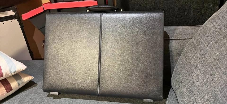 Black Leather Hardshell Briefcase with Combination Lock