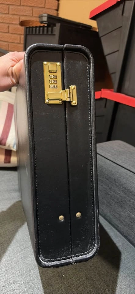 Black Leather Hardshell Briefcase with Combination Lock - photo 2