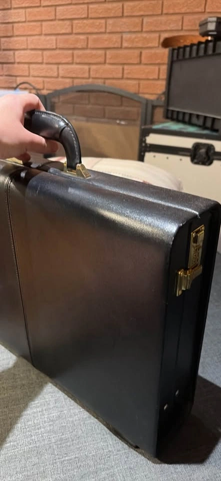 Black Leather Hardshell Briefcase with Combination Lock - photo 3