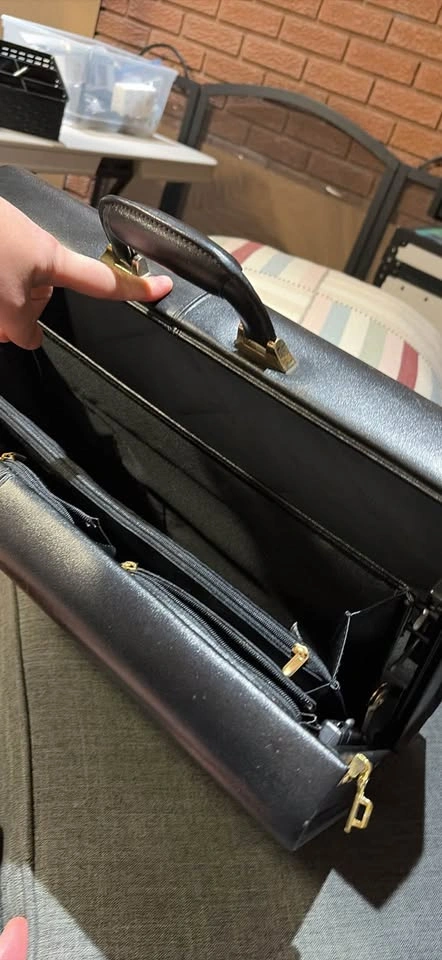 Black Leather Hardshell Briefcase with Combination Lock - photo 4
