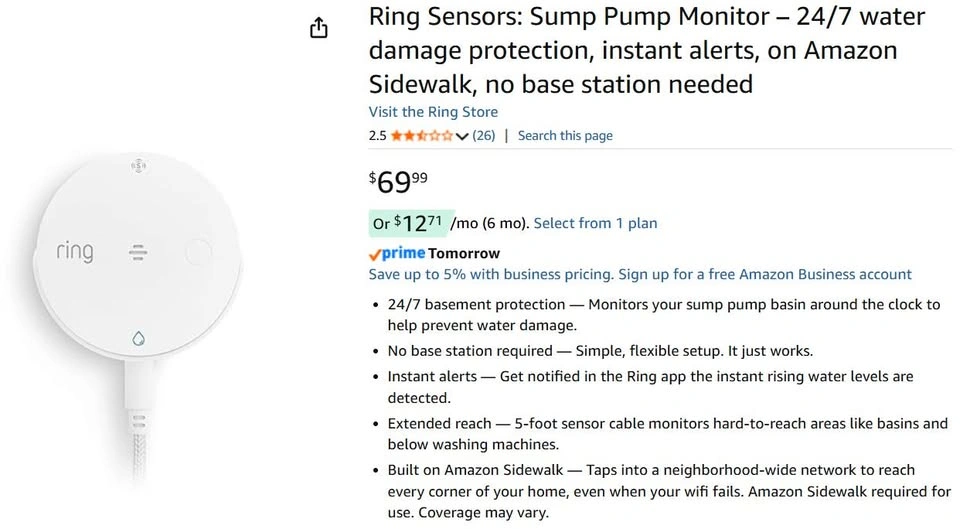 Ring Sump Pump Monitor – 24/7 Water Detection, Instant Alerts - photo 2