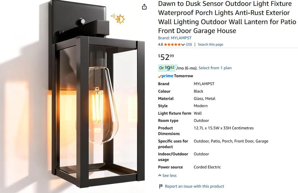 Dusk to Dawn Outdoor Wall Light - Matte Black, Auto Sensor - photo 2