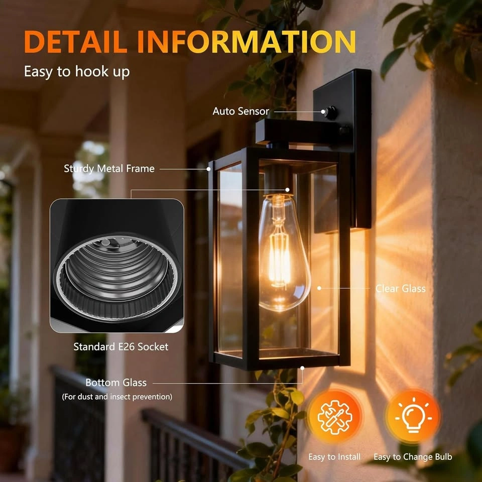 Dusk to Dawn Outdoor Wall Light - Matte Black, Auto Sensor - photo 5