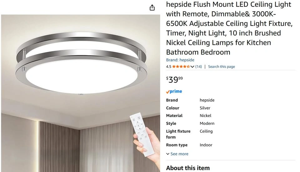 10" LED Flush Mount Ceiling Light – Dimmable, 3000K-6500K, Remot - photo 2