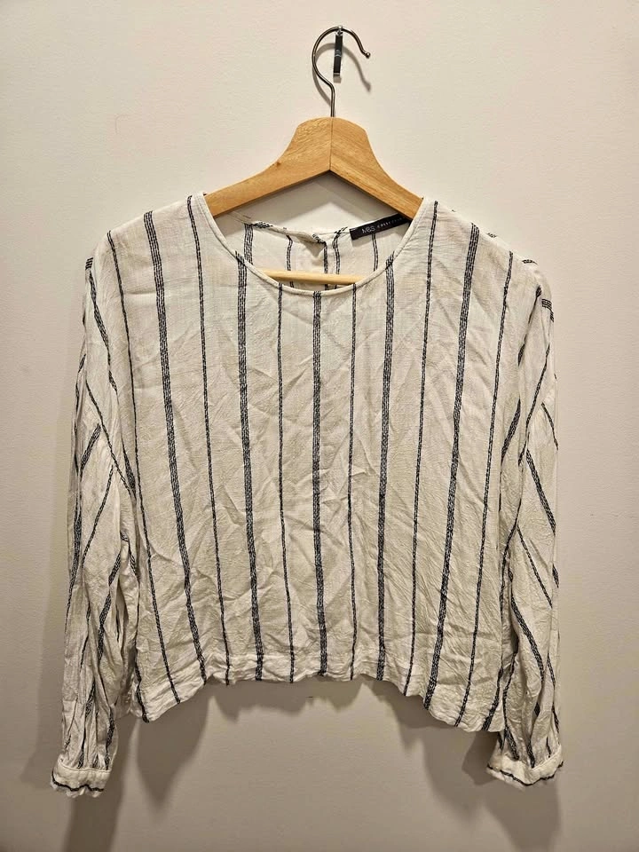 Marks & Spencer White Striped Long Sleeve Blouse (Size 6)