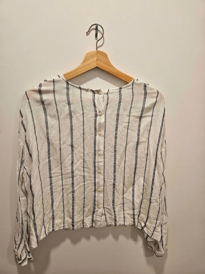 Marks & Spencer White Striped Long Sleeve Blouse (Size 6) - photo 2
