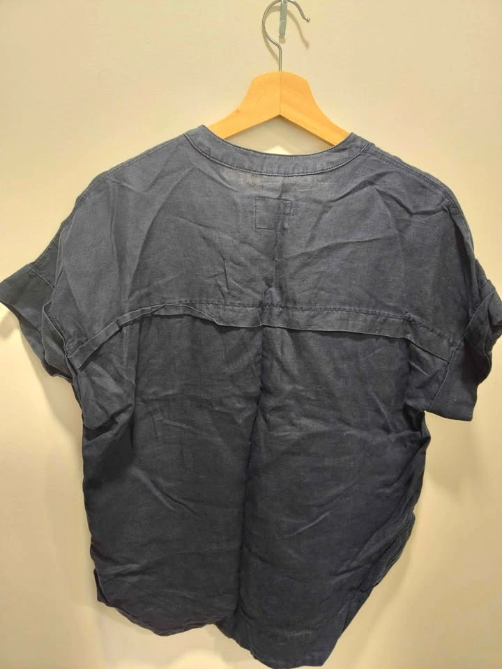 Marks & Spencer Pure Linen Navy Blue Short Sleeve Top Size 10 - photo 2