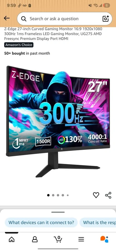 Z edge 300hz 27 inch curved gaming monitor - photo 2