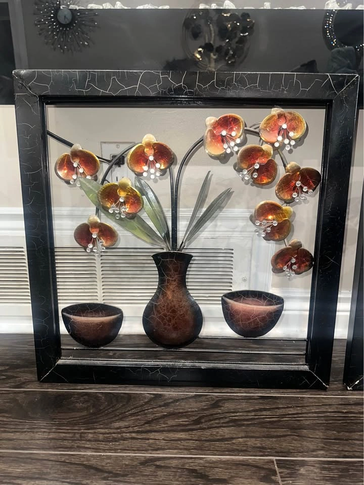 Set of 2 Framed Metal Wall Art – Modern Floral - photo 2