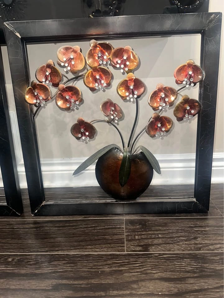 Set of 2 Framed Metal Wall Art – Modern Floral - photo 3