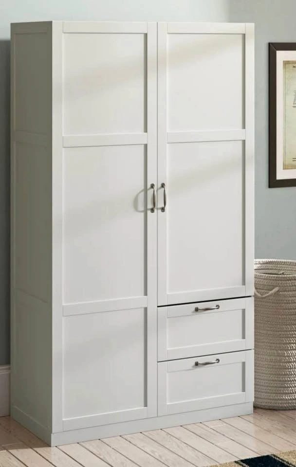 White wardrobe w/drawers and clothes rack
