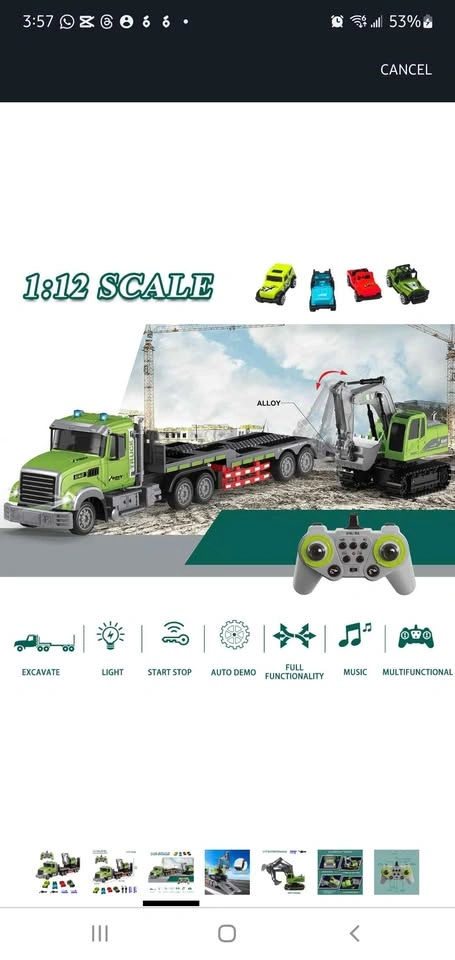 Fistone RC Semi Truck & Excavator Toy Set - photo 3