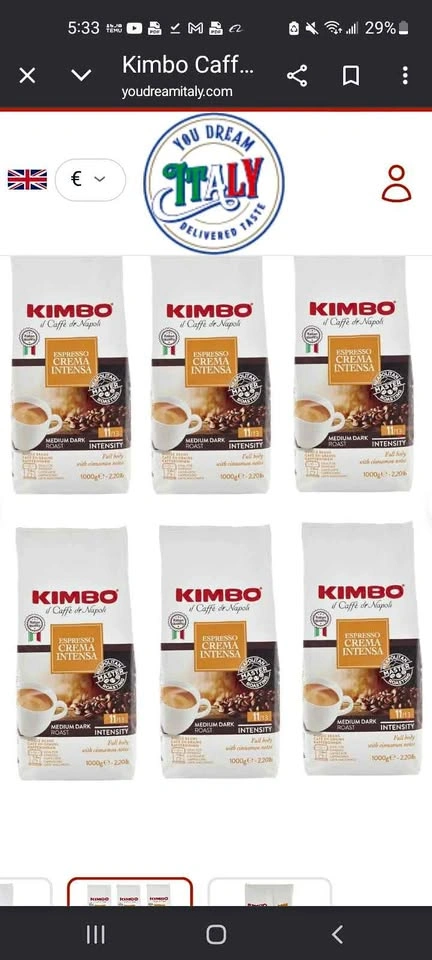 KIMBO 1kg Espresso Coffee Beans
