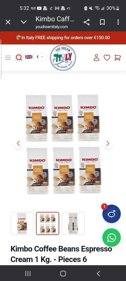 KIMBO 1kg Espresso Coffee Beans - photo 2