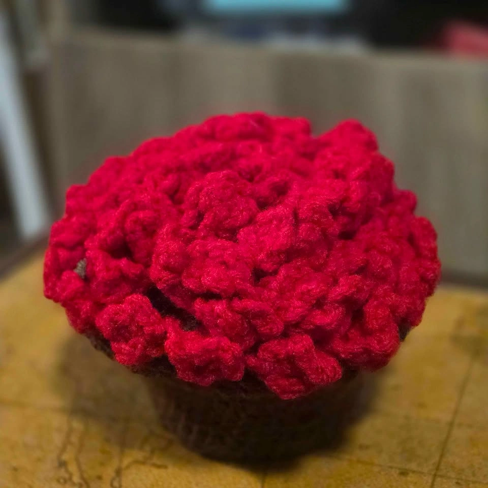 Handmade crochet coaster - set of 4, rose bouquets in pot - photo 2