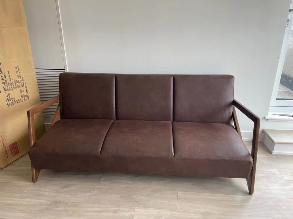 MCM Faux Leather Couch in Espresso Brown with wooden legs - photo 2