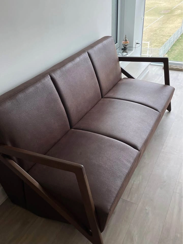 MCM Faux Leather Couch in Espresso Brown with wooden legs - photo 3