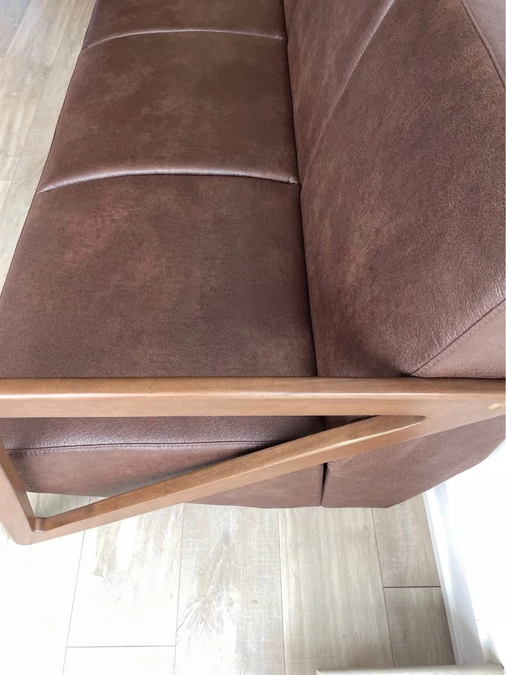 MCM Faux Leather Couch in Espresso Brown with wooden legs - photo 4