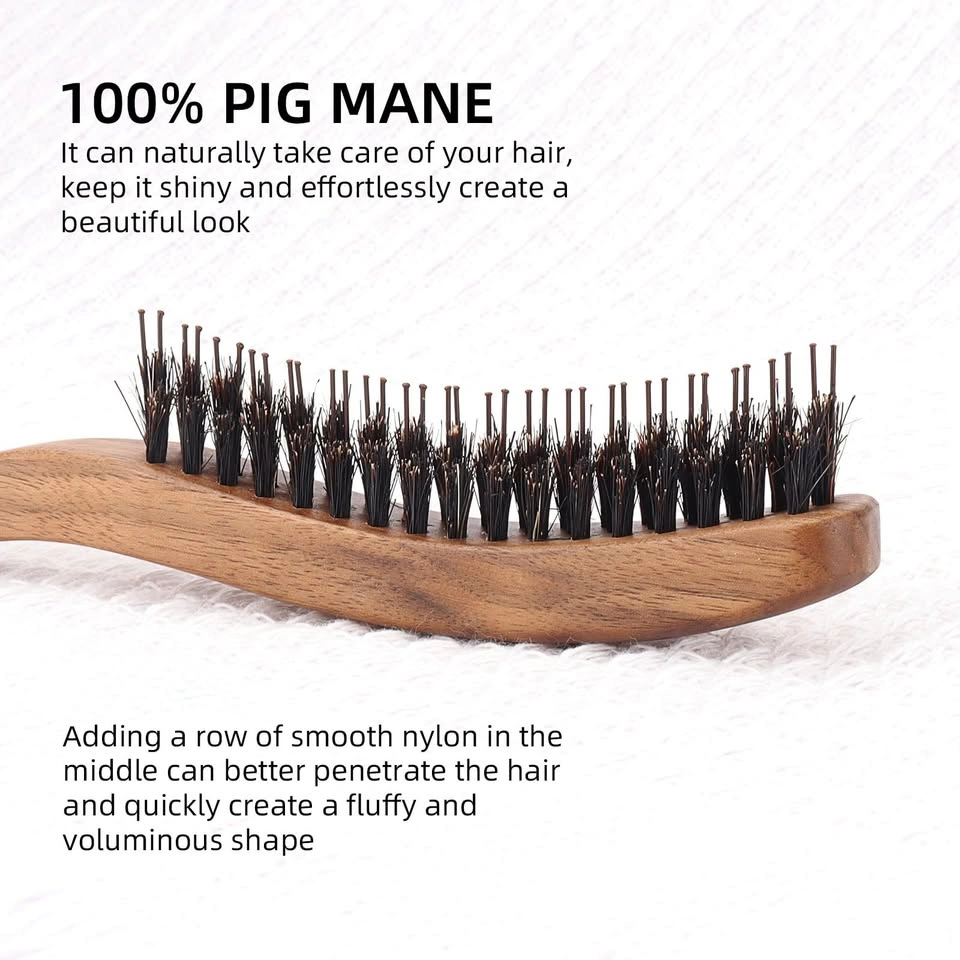 ECDONE S-shaped Walnut Wood Style Hair Brush & Comb Set - photo 4