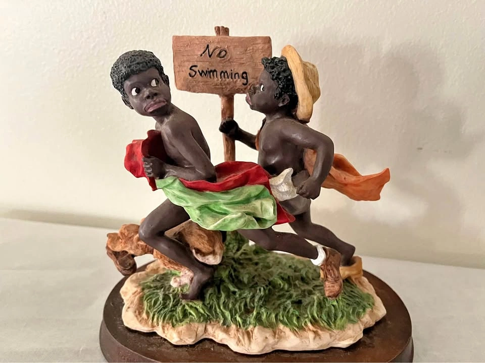Retake on Norman Rockwell "No Swimming" Figurine with Pedestal
