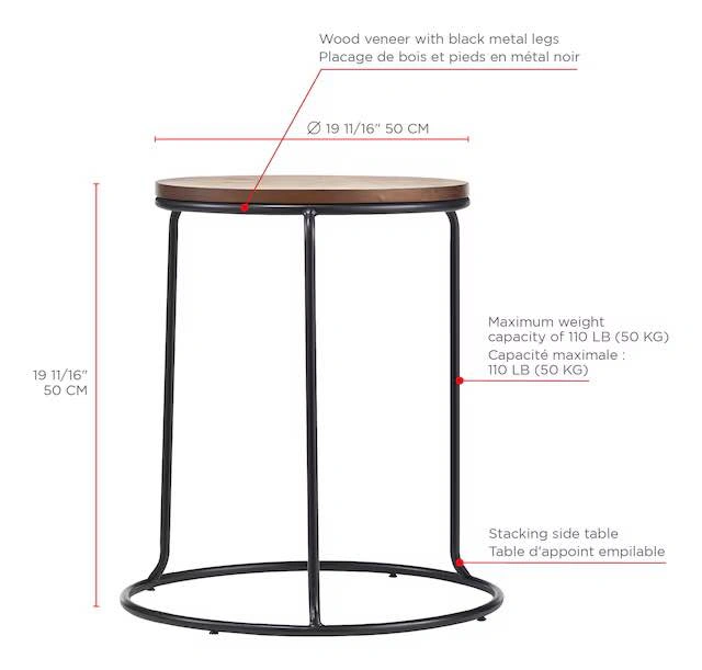 Round Solid Wood Top Stacking End/Side Accent Table With Metal B - photo 2