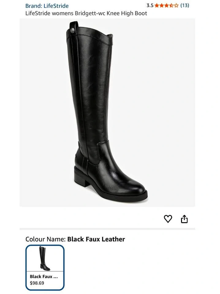 LifeStride Bridgett Wide Calf Knee High Boots 8.5W Black