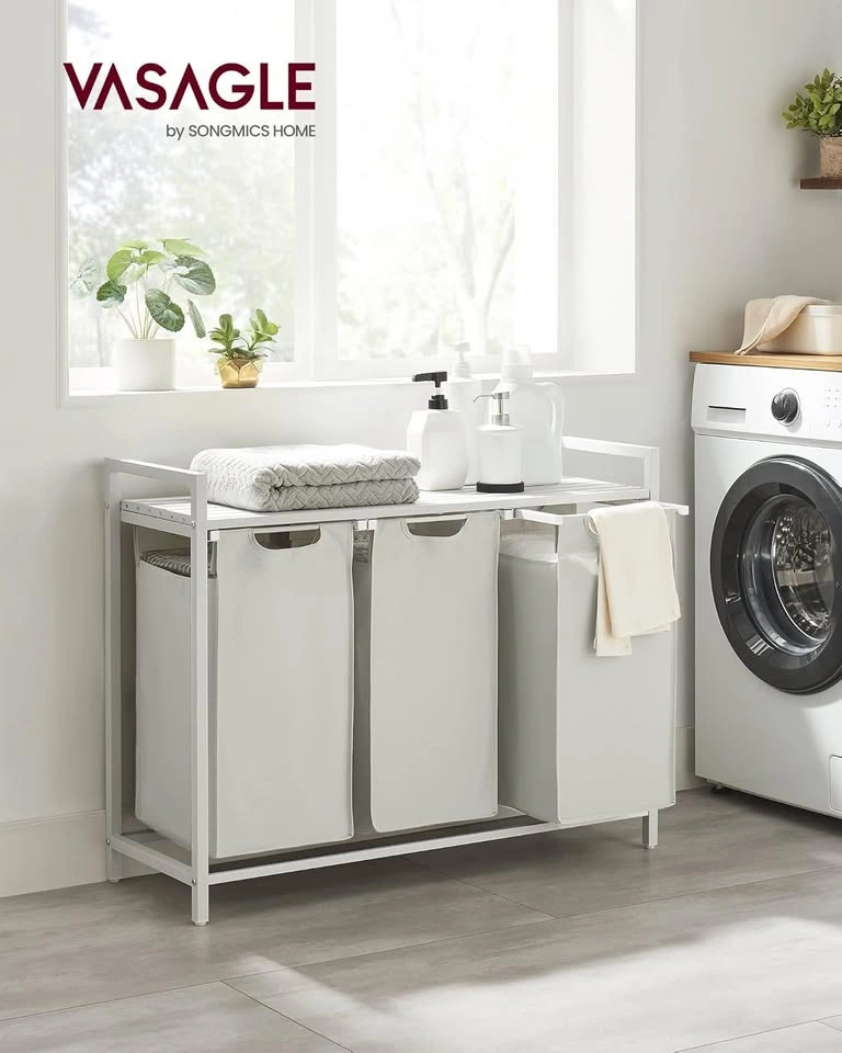 3-Bag Laundry Sorter with Shelf - photo 2