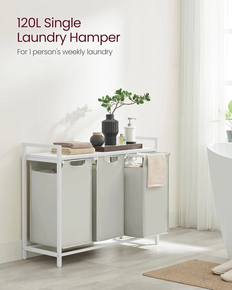 3-Bag Laundry Sorter with Shelf - photo 3