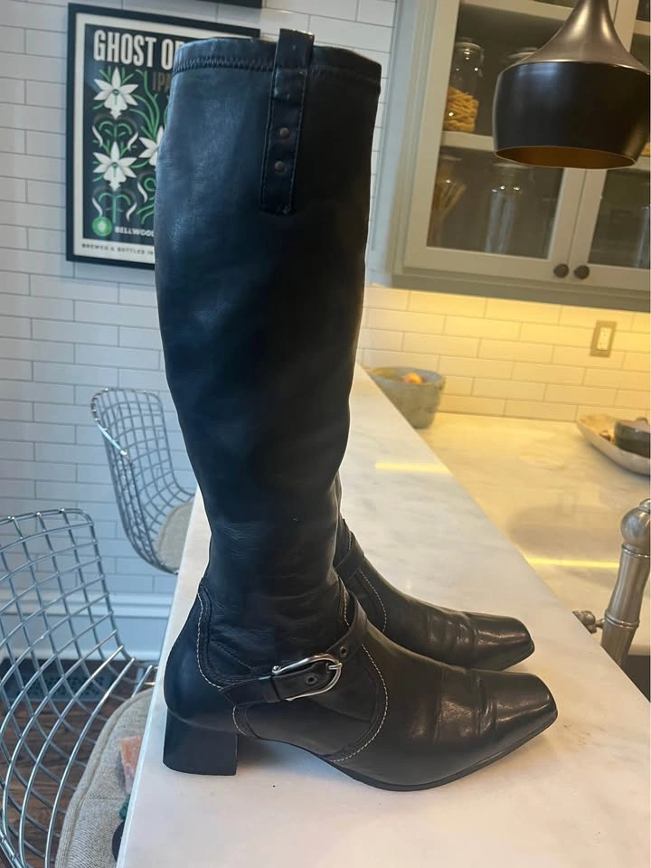 Vintage Paul Green Women’s Knee High Black Leather Boots Size 9 - photo 2
