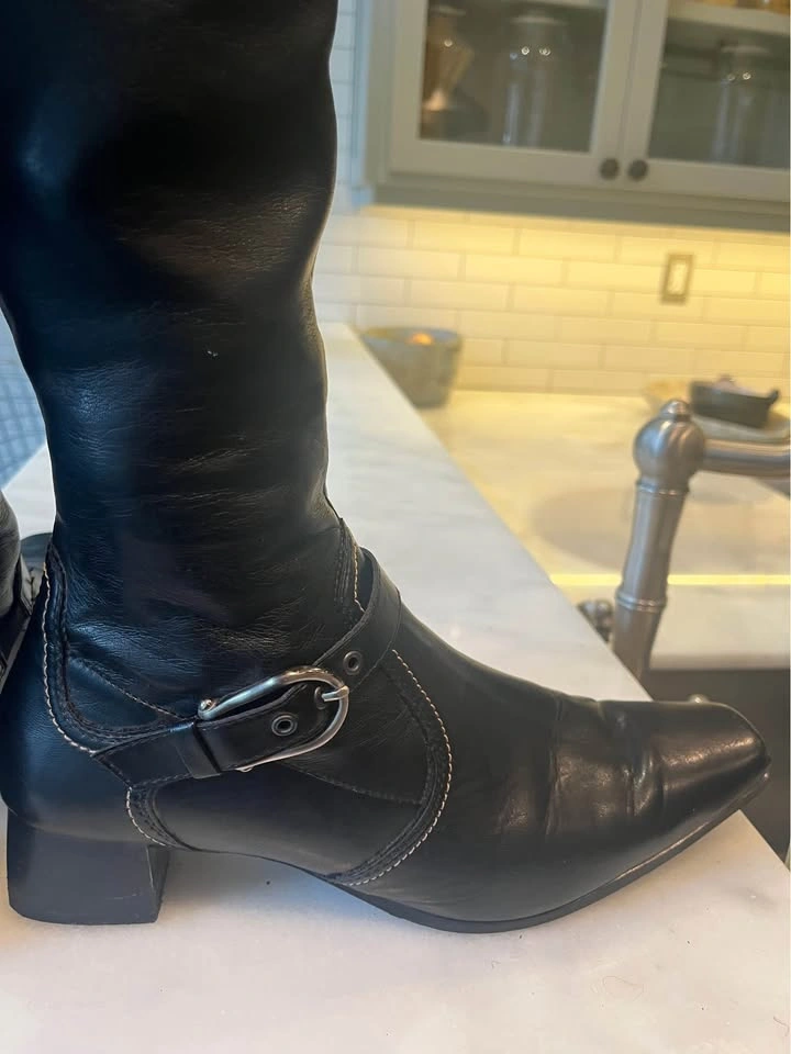 Vintage Paul Green Women’s Knee High Black Leather Boots Size 9 - photo 4