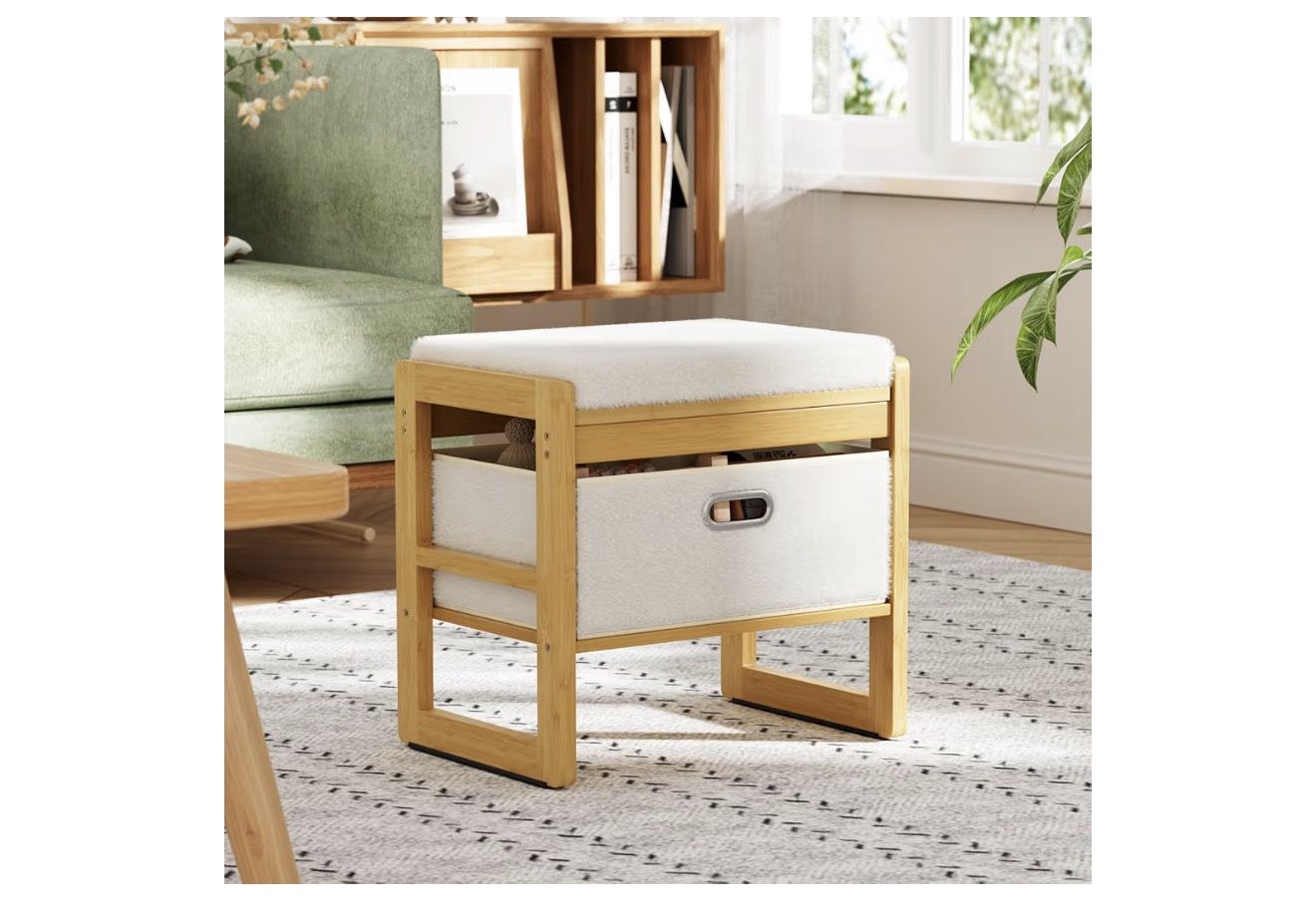New Storage Ottoman, Bamboo Footstool with Drawer