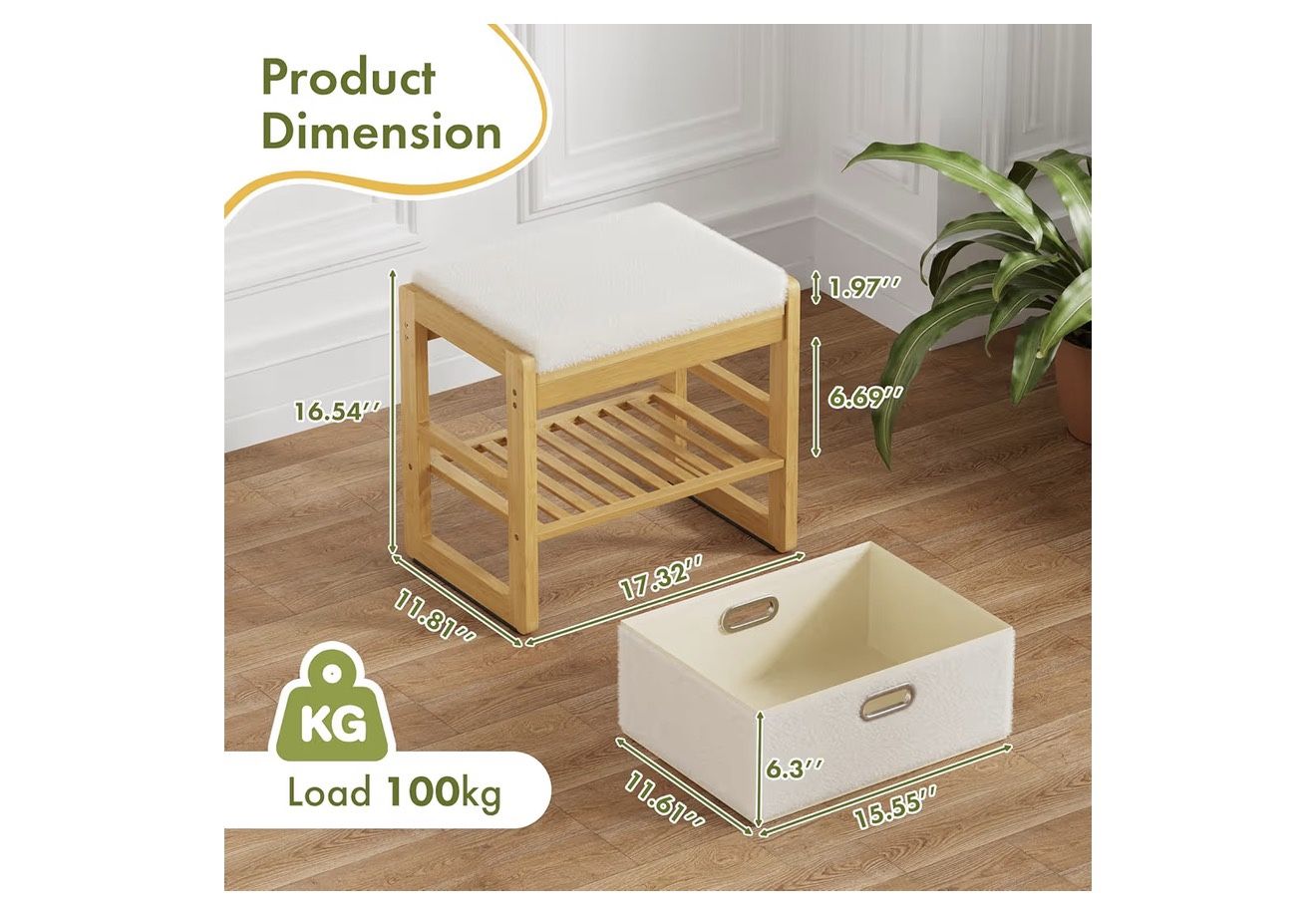 New Storage Ottoman, Bamboo Footstool with Drawer - photo 2