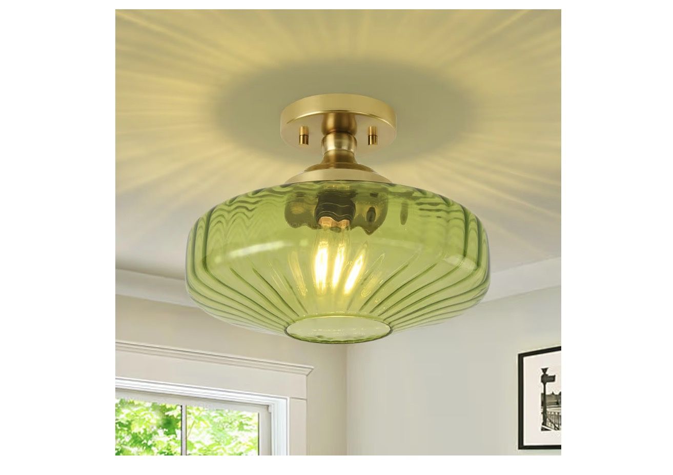 New Green Glass Semi Flush Mount Ceiling Light