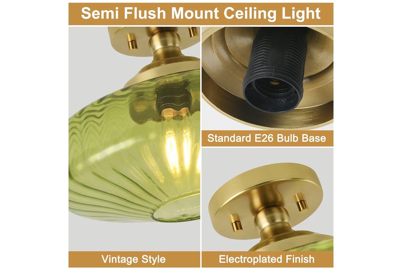 New Green Glass Semi Flush Mount Ceiling Light - photo 3