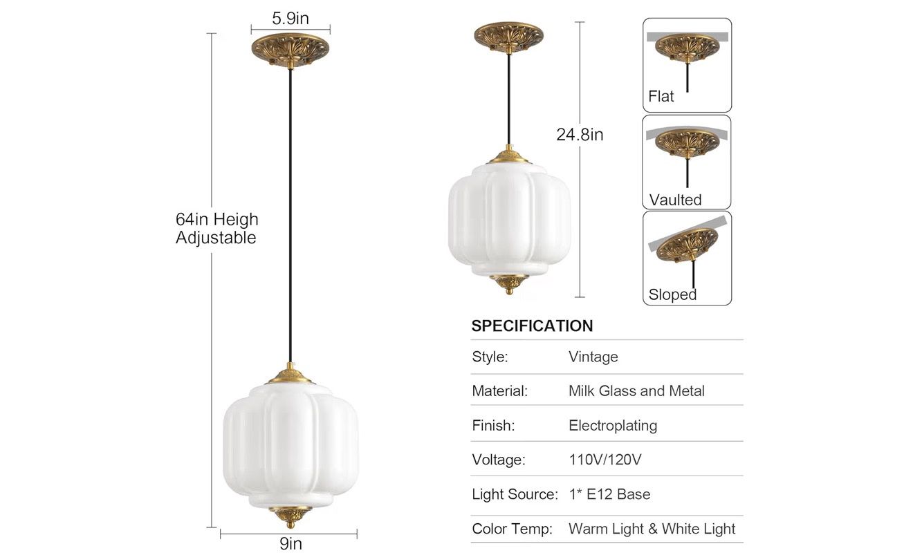 Vintage Milk Glass Pendant Light - photo 3