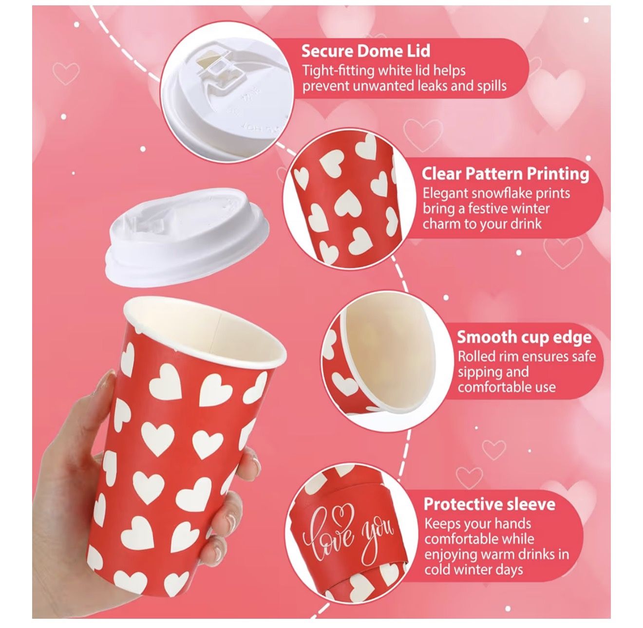 100 Pack 16 oz Wedding Red Disposable Coffee Cups - photo 3