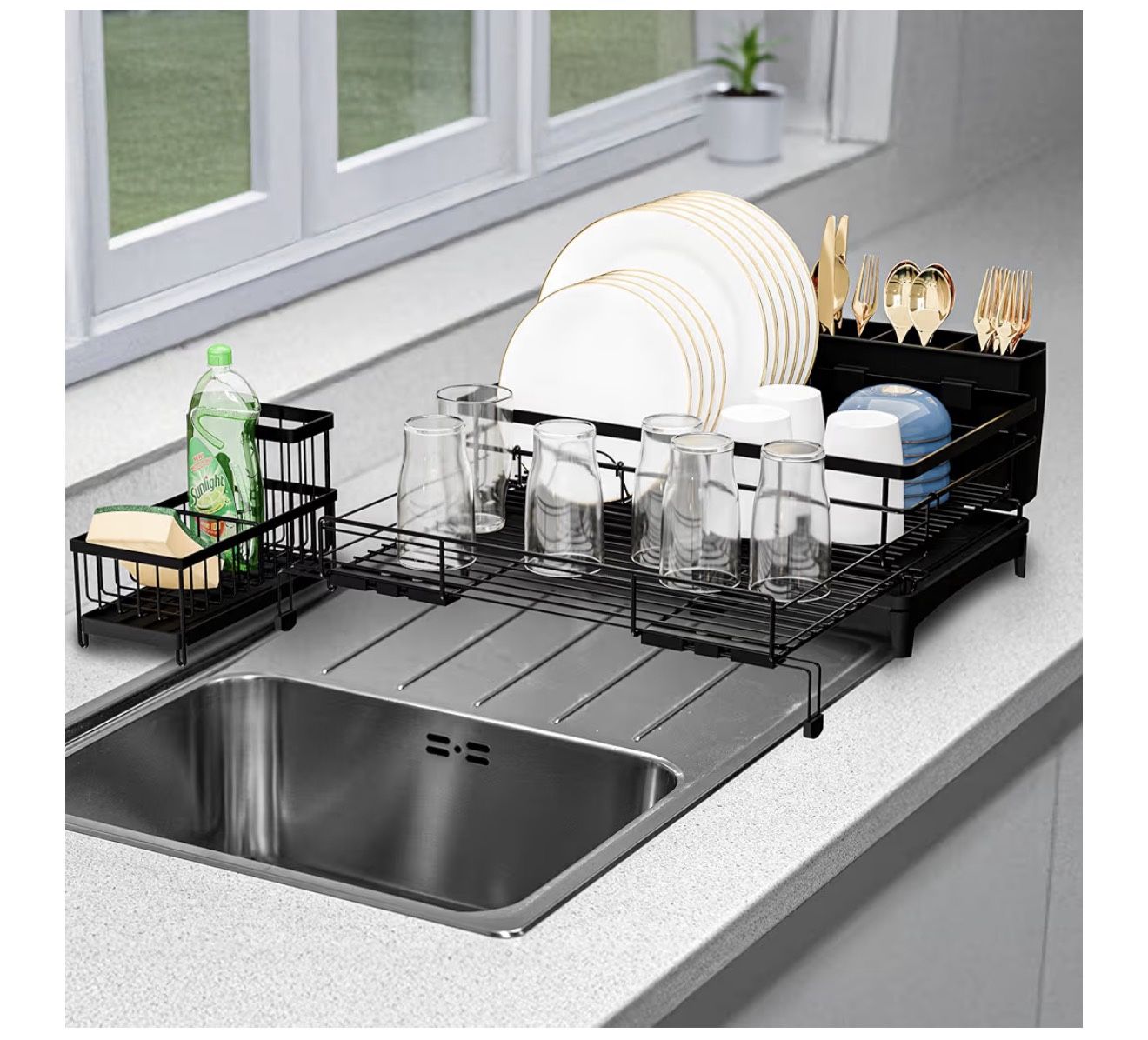 2 IN 1 Expandable Dish Drying Rack + Organizer