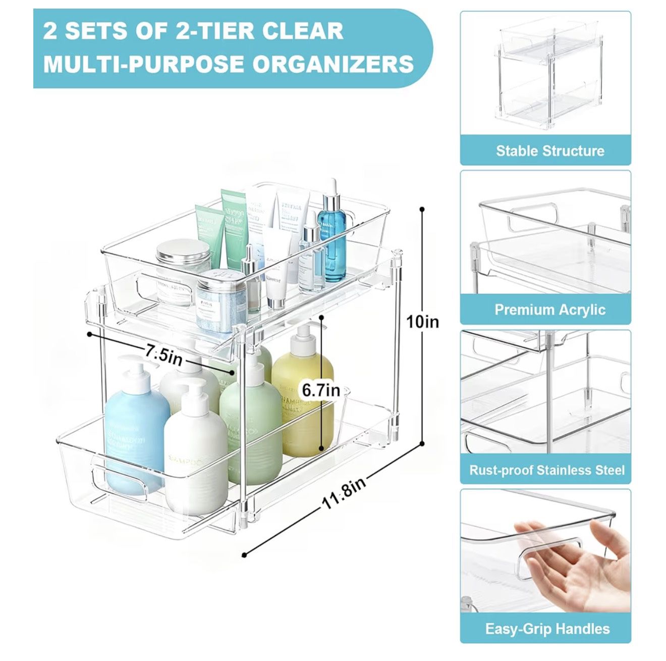 2 Tier Under Sink Organizer - Clear - photo 2