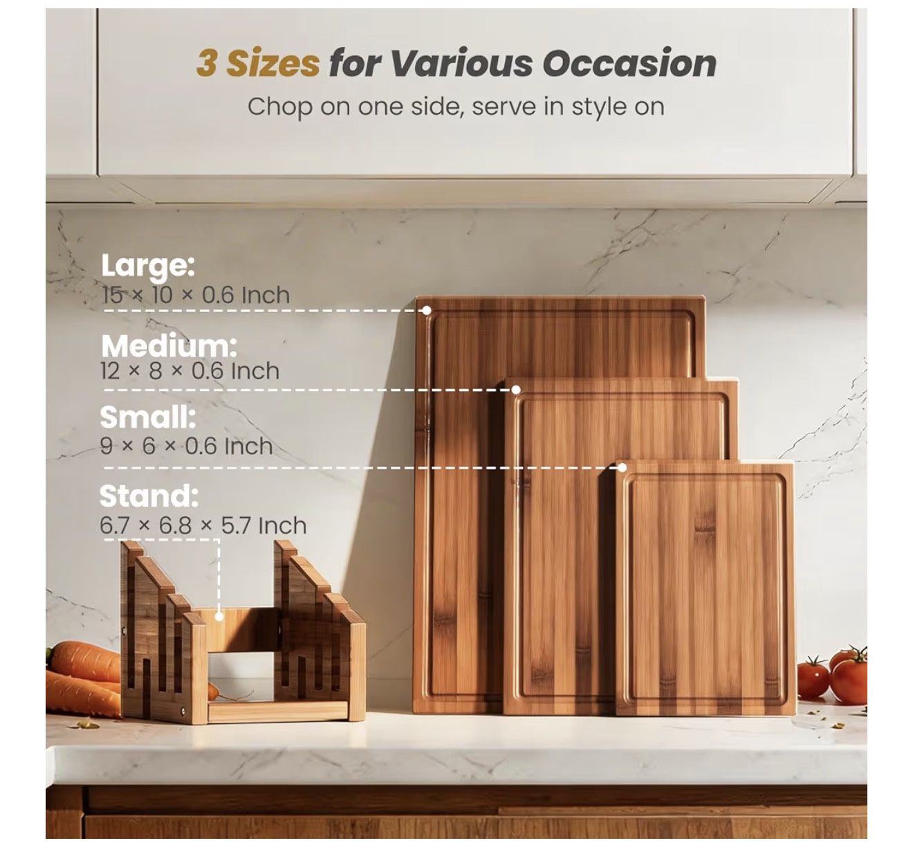 New Bamboo Cutting Board Set with Stand - photo 3