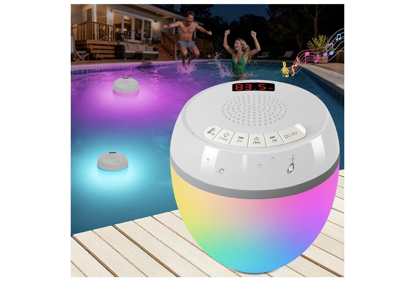 3 in 1 Bluetooth Pool Speaker with Thermometer